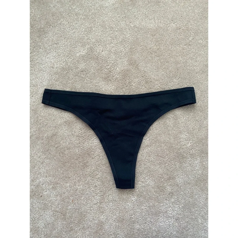 Quince Organic Cotton Thong Women M Black High Cut‎ Stretch Underwear